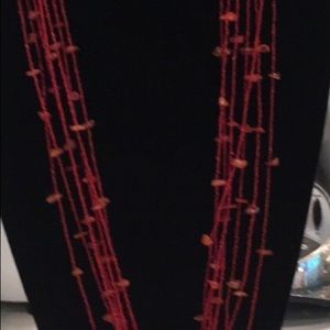 Multi Strand Knotted Red Bead Orange Calcite Stone